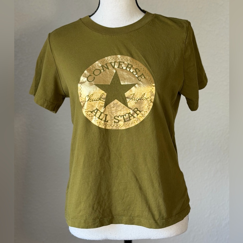 Converse Olive Tee with Metallic Gold Star Logo